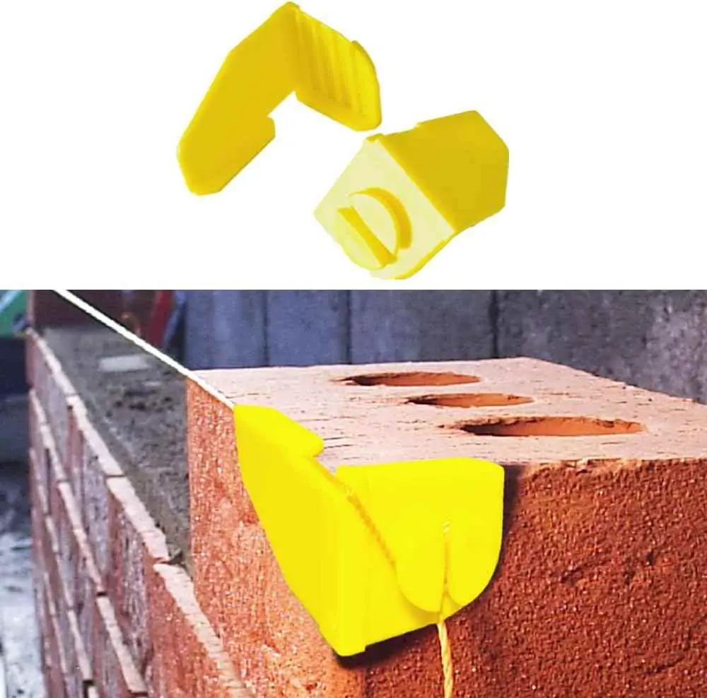 Corner brackets to tie string line in brickwork